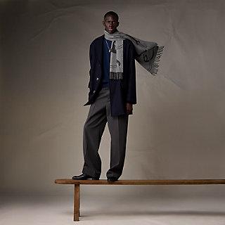 【現行・美品】エルメスパズル・エケストル マフラー カシミヤ×シルク グレー男女 現行・美品】エルメスパズル・エケストル マフラー カシミヤ